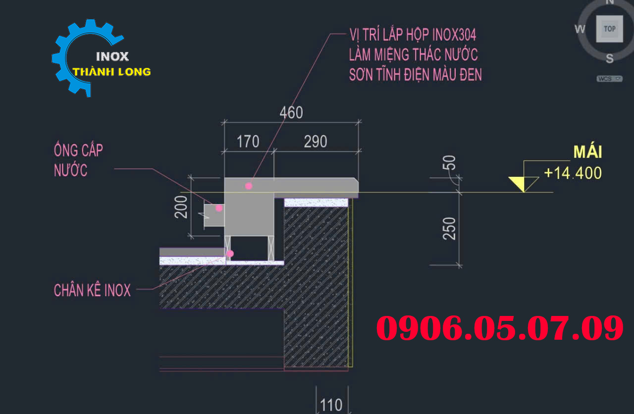 bản vẽ Máng tạo thác nước inox